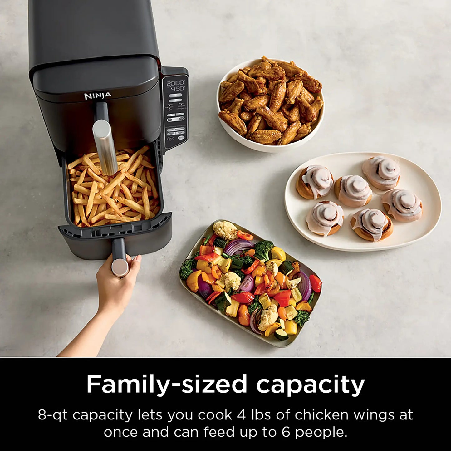 Ninja - DoubleStack 8 QT, 6-in-1, 2-Basket Air Fryer, Space Saving Design - Black