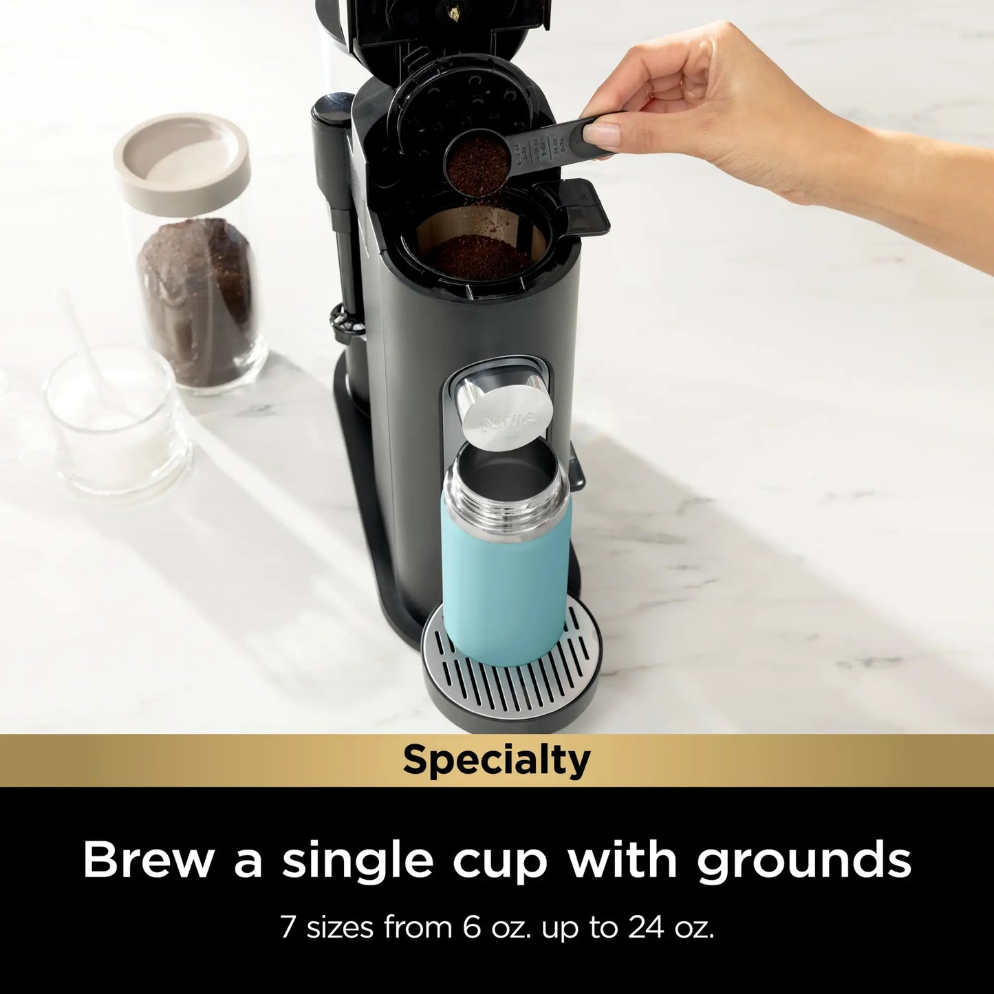 Ninja - Pods & Grounds Specialty Single-Serve Iced Coffee Maker, K-Cup Pod Compatible with Foldaway Milk Frother - Black