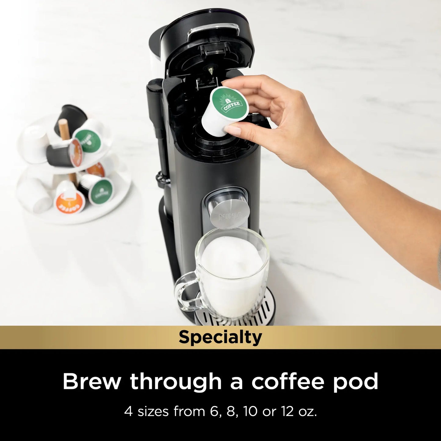 Ninja - Pods & Grounds Specialty Single-Serve Iced Coffee Maker, K-Cup Pod Compatible with Foldaway Milk Frother - Black