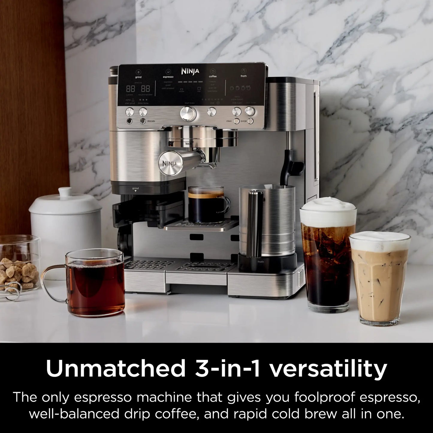 Ninja - Luxe Café Premier Series 3-in-1 Espresso, Coffee, and Cold Brew Machine with Grinder and Scale, and Hands-Free Frother - Stainless Steel