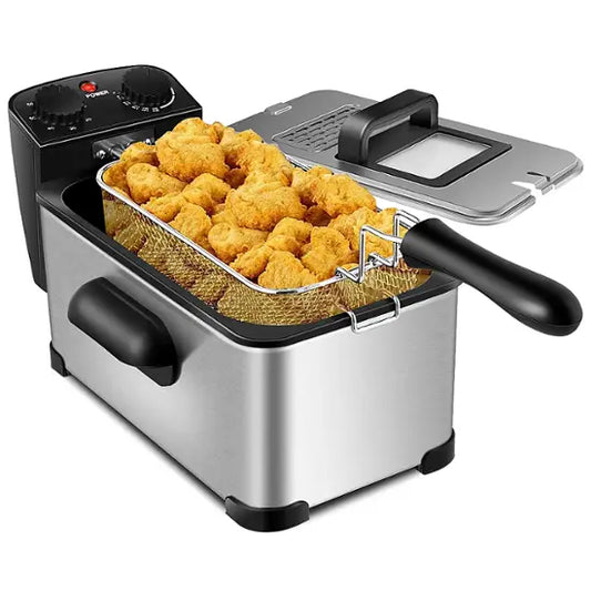 Costway - 3.2 Quart Electric Deep Fryer 1700W Stainless Steel Timer Frying Basket - Black/Silver