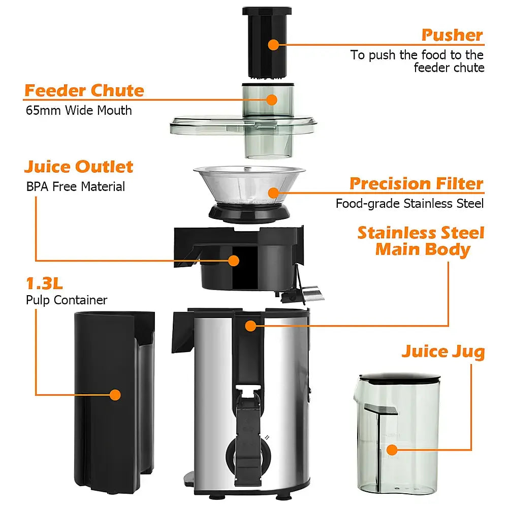 Costway - Juicer Machine Juicer Extractor Dual Speed w/ 2.5'' Feed Chute - Silver/Black