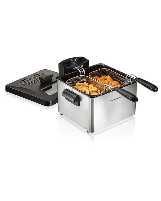 Hamilton Beach - 12 Cup Professional-Style Deep Fryer with 2 Baskets - Silver/Black